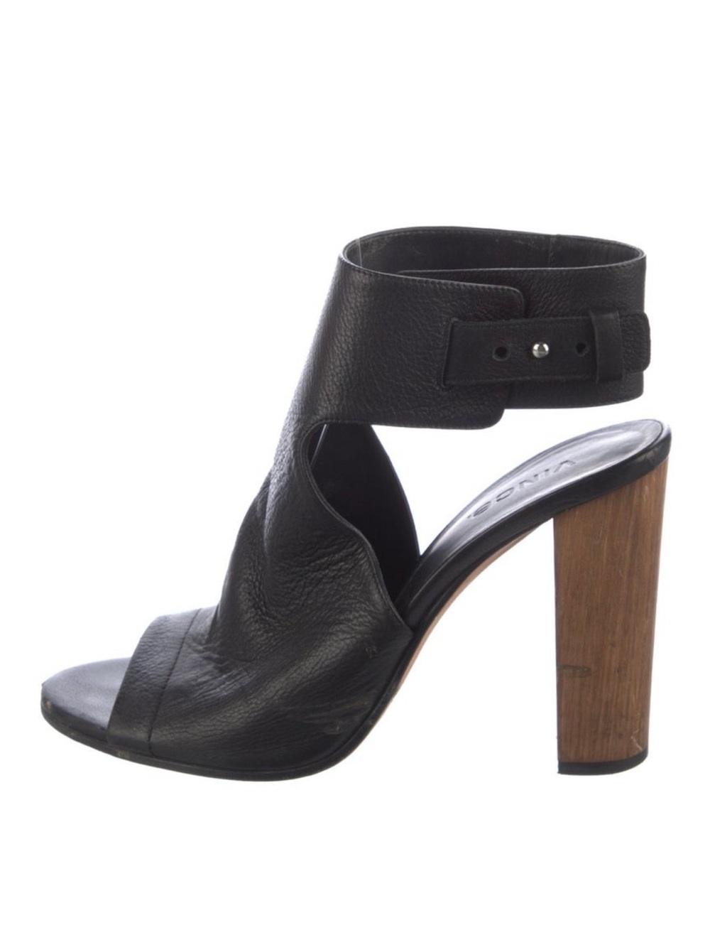 Vince Black Leather Slingback Wood Block Heel Mules